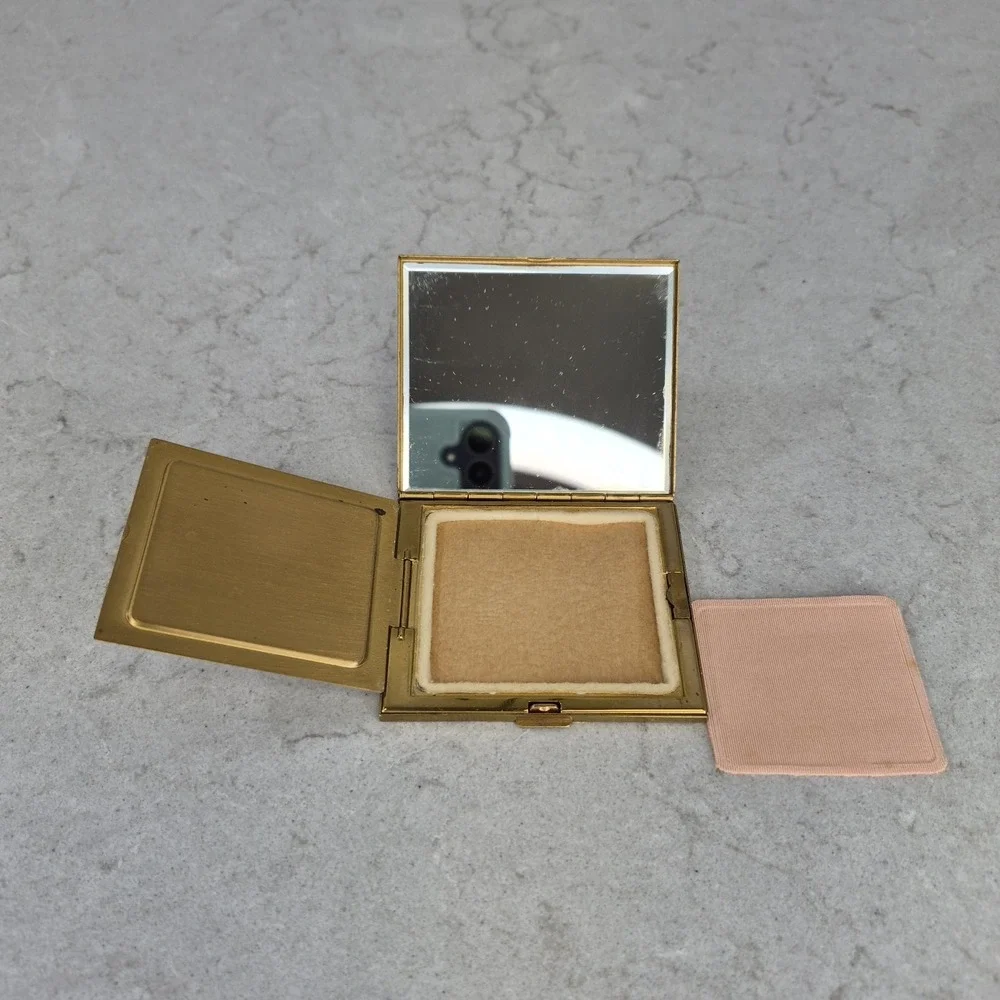 Vintage Trickettes by Weisner Of Miami‎ Brass Aventurine Compact Case Mirror